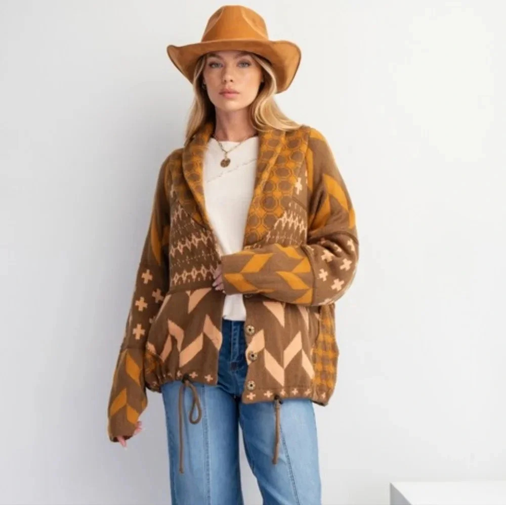 New Easel Ethnic Printed Knit Sweater Cardigan M - Picture 4 of 6